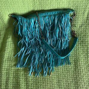 Fringe Turquoise Shoulder/Cross body Bag